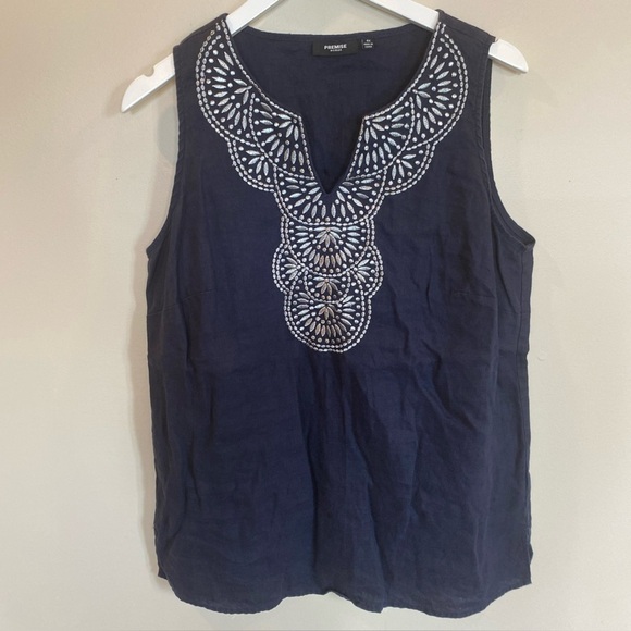 Premise Tops - Premise Woman 100% Linen Tank Navy Blue Womens Size 0X